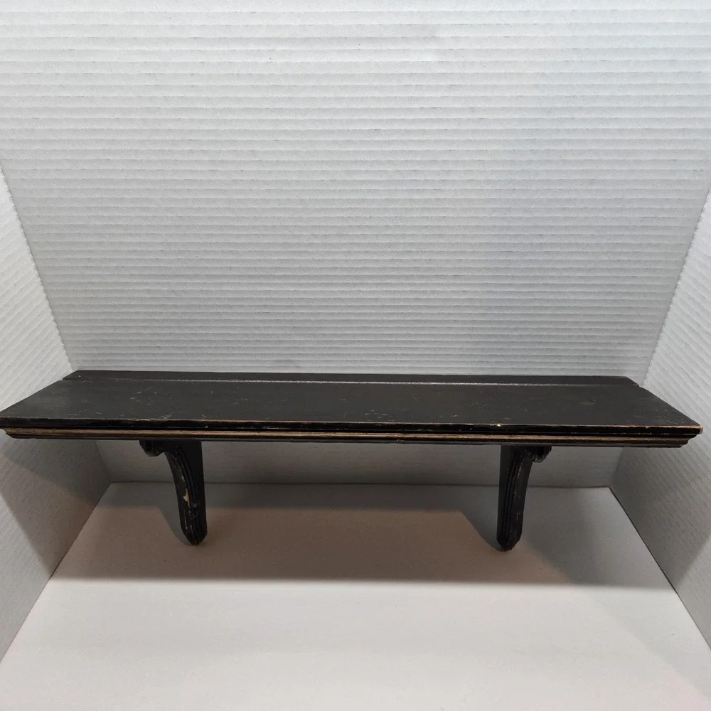 Vintage Solid Wood‎ Wall Mount Shelf w/Plate Rail Display Curio Knick Knack